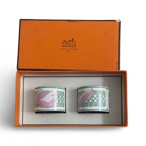 Hermès Pivoines Enamel Printed Napkin Rings Holders Set of 2